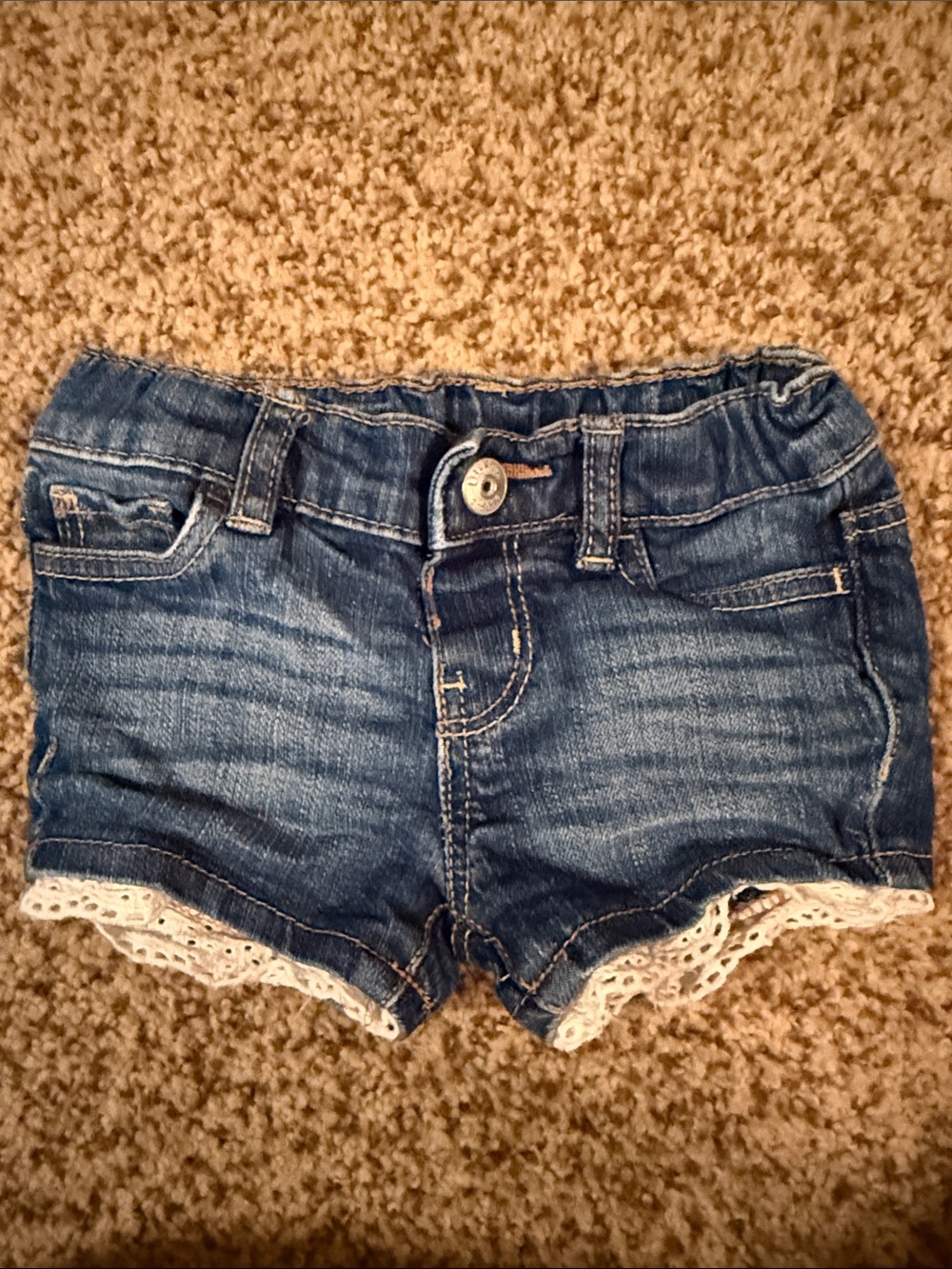 OshKosh B'gosh Washed Blue Denim Shorts with Cream Lace Trim